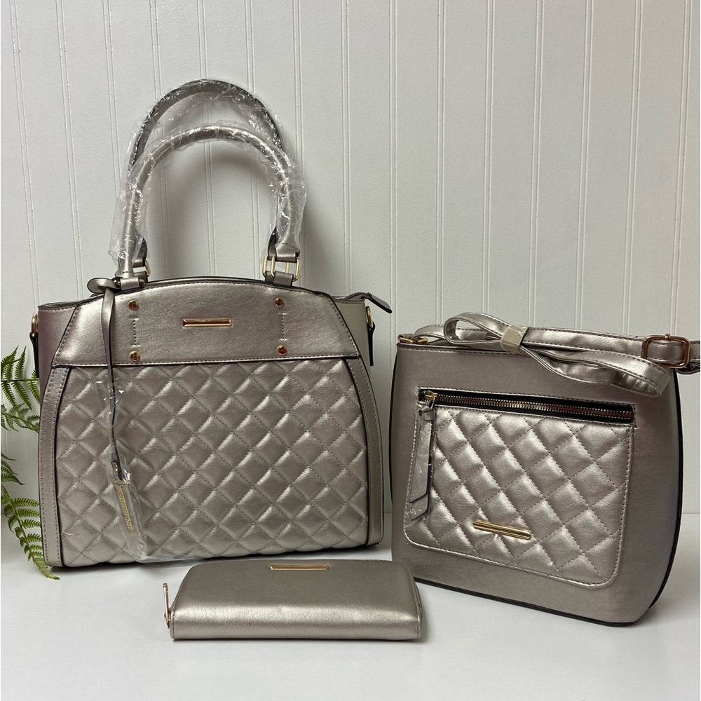 NWT 3pc Fashion Handbag Set - Pewter